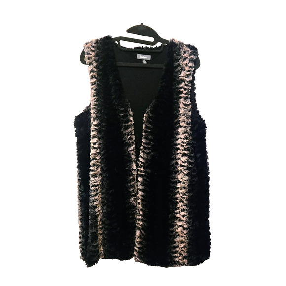 Neiman Marcus Faux Fur Luxurious Black and Tan Vest Size Large - Picture 2 of 13
